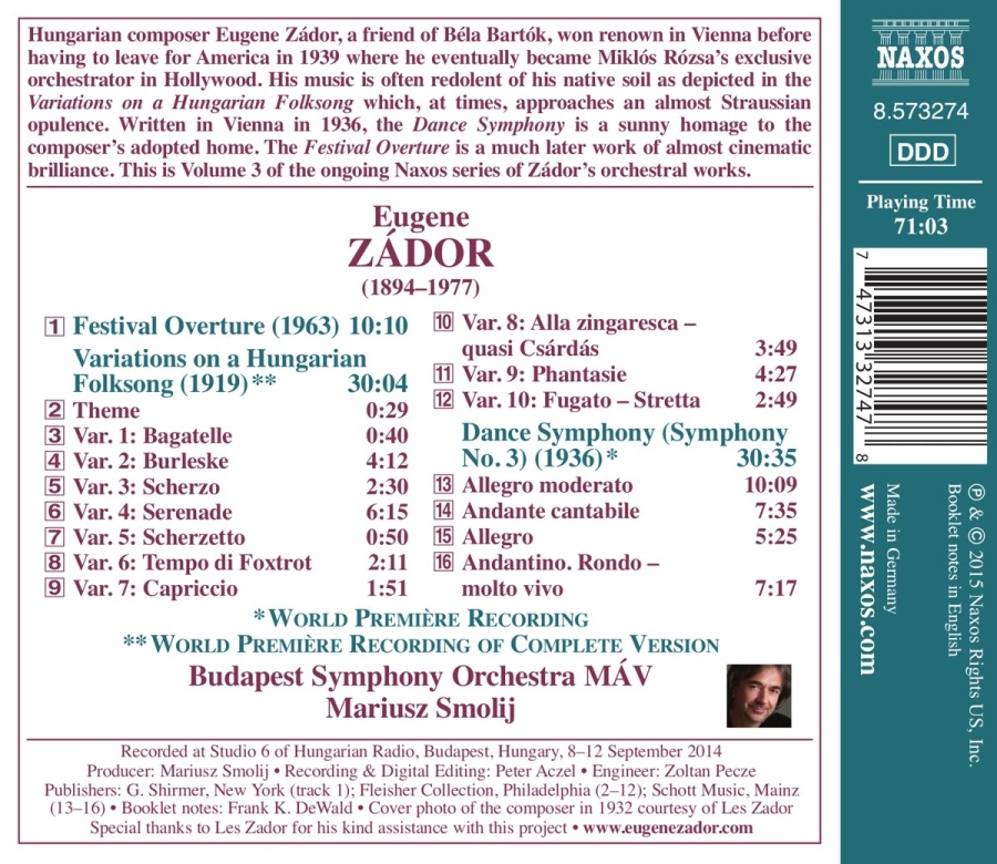Zador: Dance Symphony Variations on a Hungarian Folksong, Festival Overture - slide-1