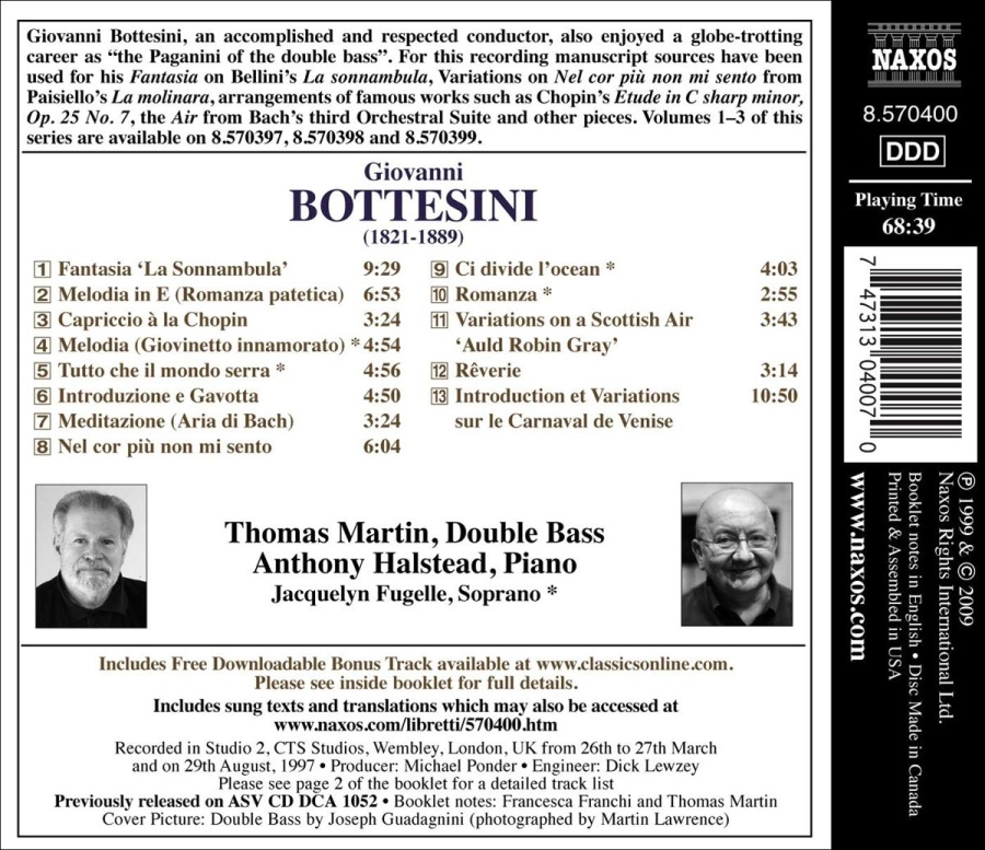 BOTTESINI: Fantasia ‘La Sonnambula’, Ci divide l’ocean, Introduction et Variations sur le Carnaval de Venise - slide-1