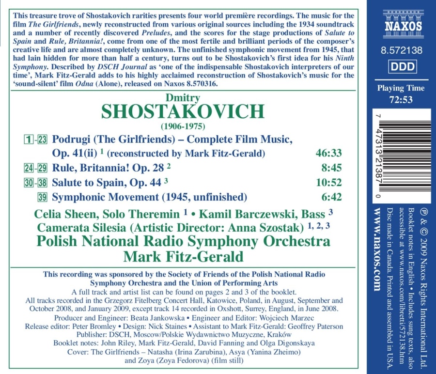 Shostakovich: Podrugi (The Girlfriends) – Complete Film Music, Rule, Britannia! Op. 28, Salute to Spain, Symphonic Movement (1945) - slide-1