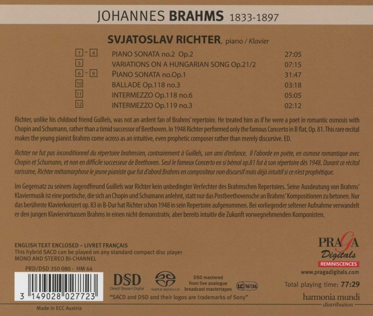 Brahms: Piano Sonatas Nos. 1 & 2, Variationson a Hungarian Song - slide-1