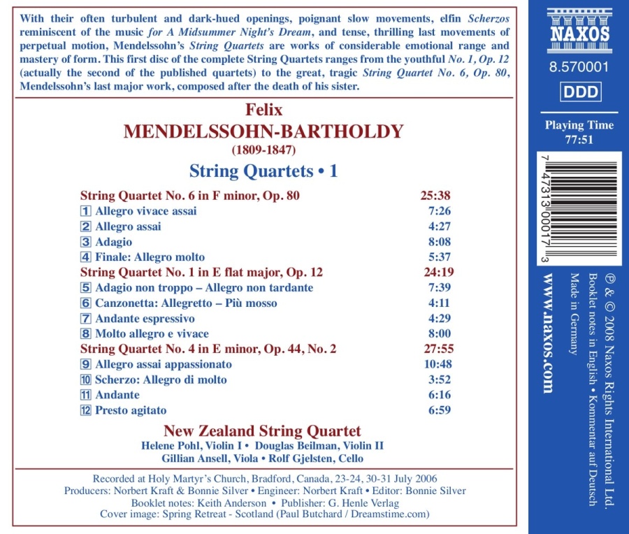Mendelssohn: String Quartets Vol. 1 - Nos. 1, 4 - slide-1