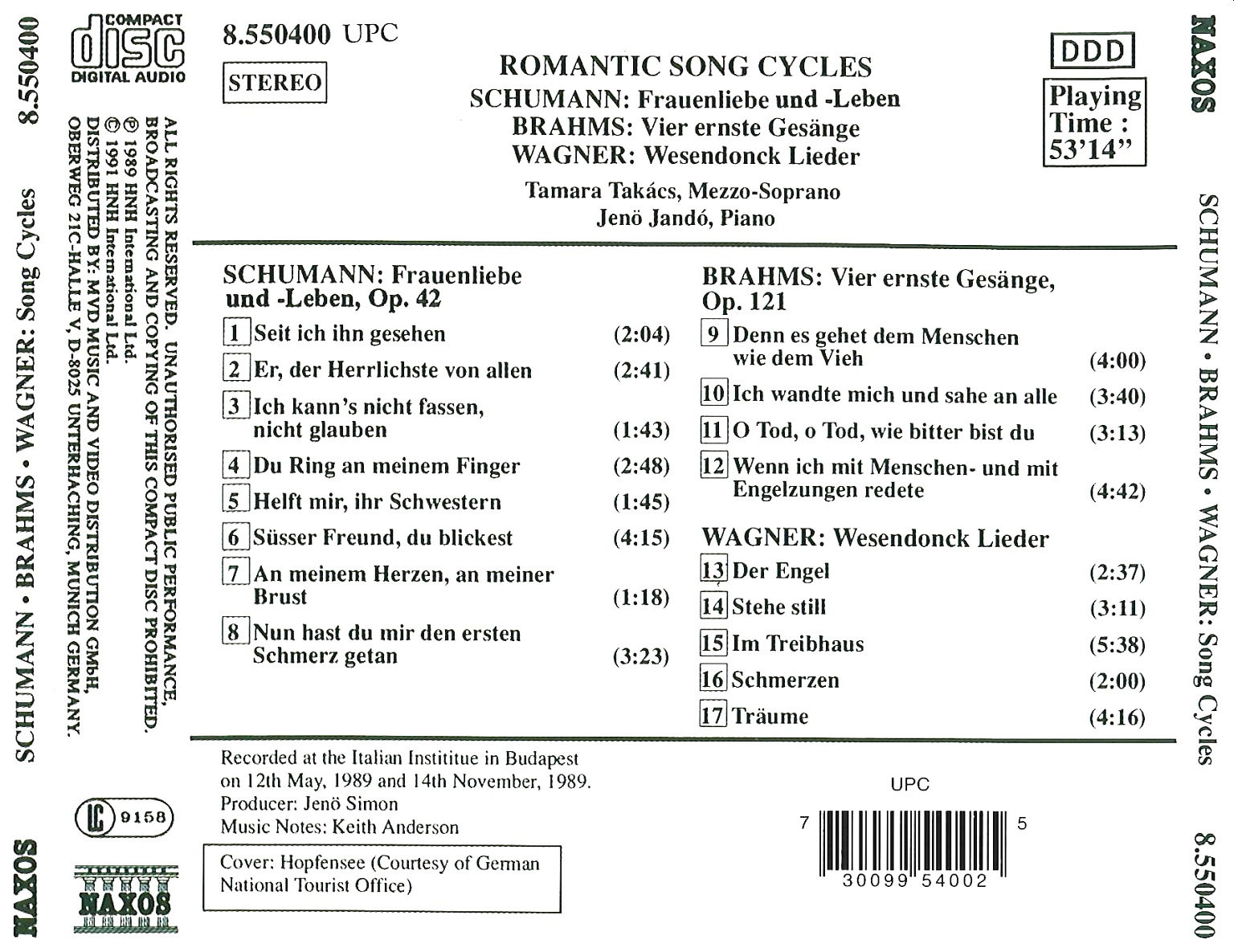 Romantic Song Cycles: Schumann / Brahms / Wagner - slide-1