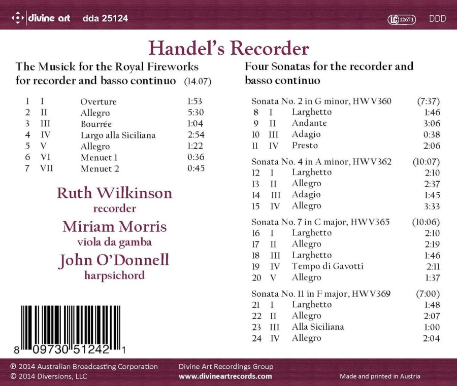 Handel: Recorder Sonatas Musick for the Royal Fireworks - slide-1