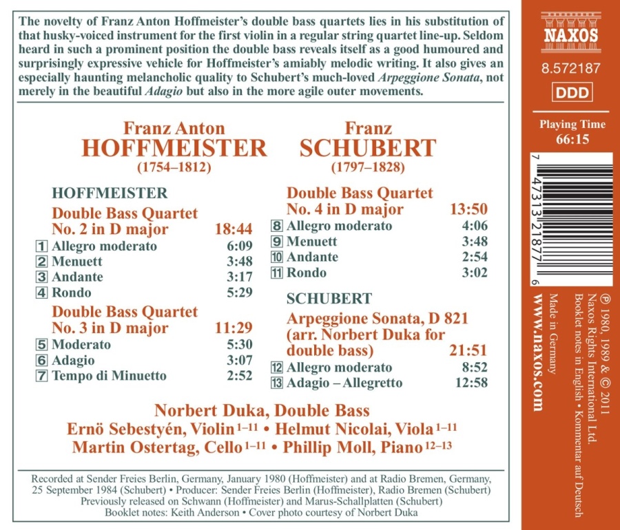 Hoffmeister: Double Bass Quartets Nos. 2, 3 & 4, Schubert: Arpeggione Sonata - slide-1