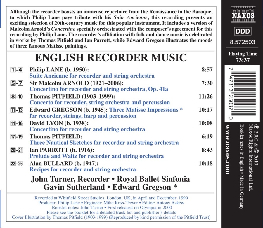 English Recorder Music - LANE, ARNOLD, PITFIELD, GREGSON, LYON,  PARROTT, BULLARD - slide-1
